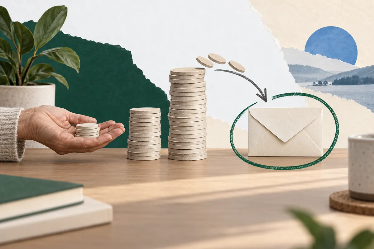 Coins from a larger RRIF withdrawal diverted into a sealed envelope for withholding tax